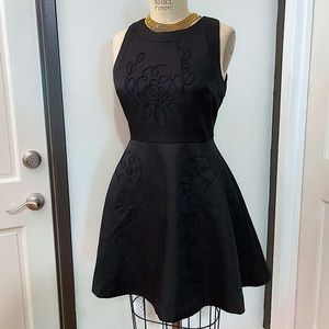 Leaf Fly Black Floral Embroidered Textured Skater Dress